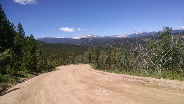 Looking back at the Colorado Rockies during the climb out of Ward